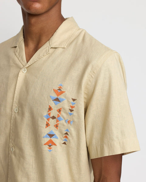 Revolution Men's Cuban Shirt in Off White