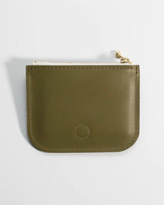 the back side of the Small Hours Leather Mini Wallet in Olive laying flat on a white background