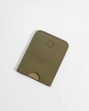Load image into Gallery viewer, the Small Hours Slim Leather Card Holder in Olive laying flat on a white background