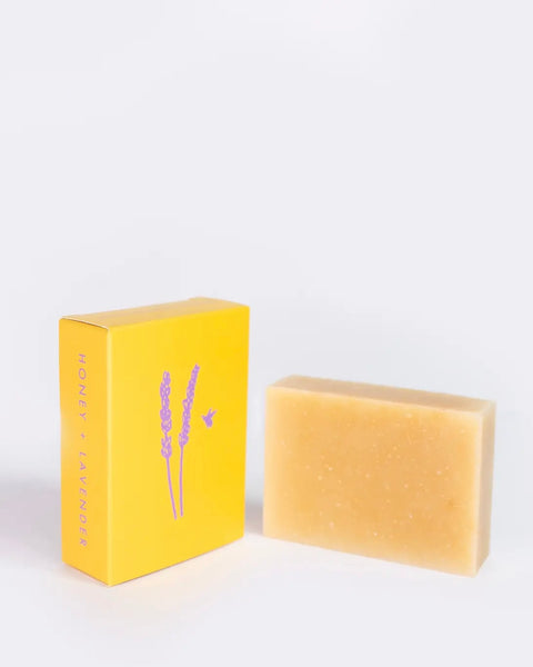 the ALTR Lavender & Honey Bar Soap and its box sitting against a neutral background