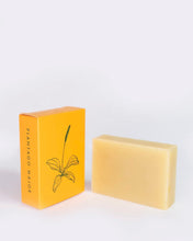 Load image into Gallery viewer, the ALTR Plantago Major Bar Soap sitting against a neutral background beside its box