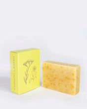 Load image into Gallery viewer, the ALTR Yarrow &amp; Calendula Bar Soap and box angled side by side against a neutral background
