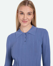 Load image into Gallery viewer, Minimum Women's Pollys Polo Sweater in Blue Horizon