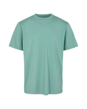 Load image into Gallery viewer, front view of the Minimum Men&#39;s Aarhus T-Shirt in Oil Blue on a ghost mannequin in front of a white background
