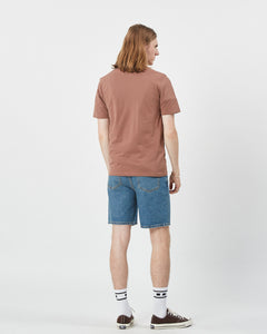 back view of the Minimum Men's Sims T-Shirt in Clove on a model