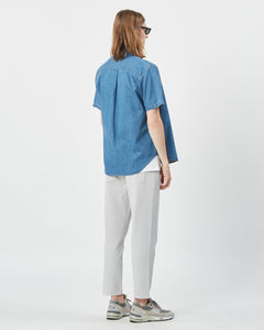 back view of the Minimum Men's Eric Shirt in Faded Denim on a model