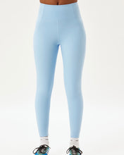 Load image into Gallery viewer, close up of model wearing the Girlfriend Collective High-Rise Crop Legging in Cerulean