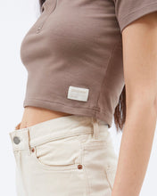 Load image into Gallery viewer, close up of the side hem of the Dr. Denim Women&#39;s Nina Zip Tee in Walnut
