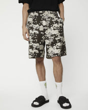Load image into Gallery viewer, close up of the front of the Afends Men&#39;s Ninety Eights Short in Earth Camo on a model
