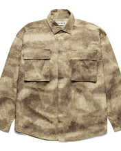 Load image into Gallery viewer, close up of the Taikan Shirt Jacket in Abstract Camo laying against a white background

