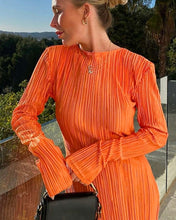 Load image into Gallery viewer, Elanora Women&#39;s Pleated Long Sleeve Maxi Dress in Orange
