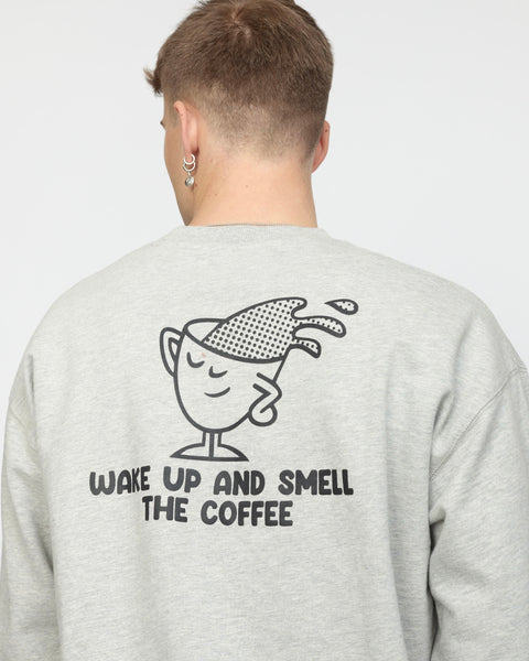 Revolution Men's Wake Up Printed Sweatshirt in Grey Melange