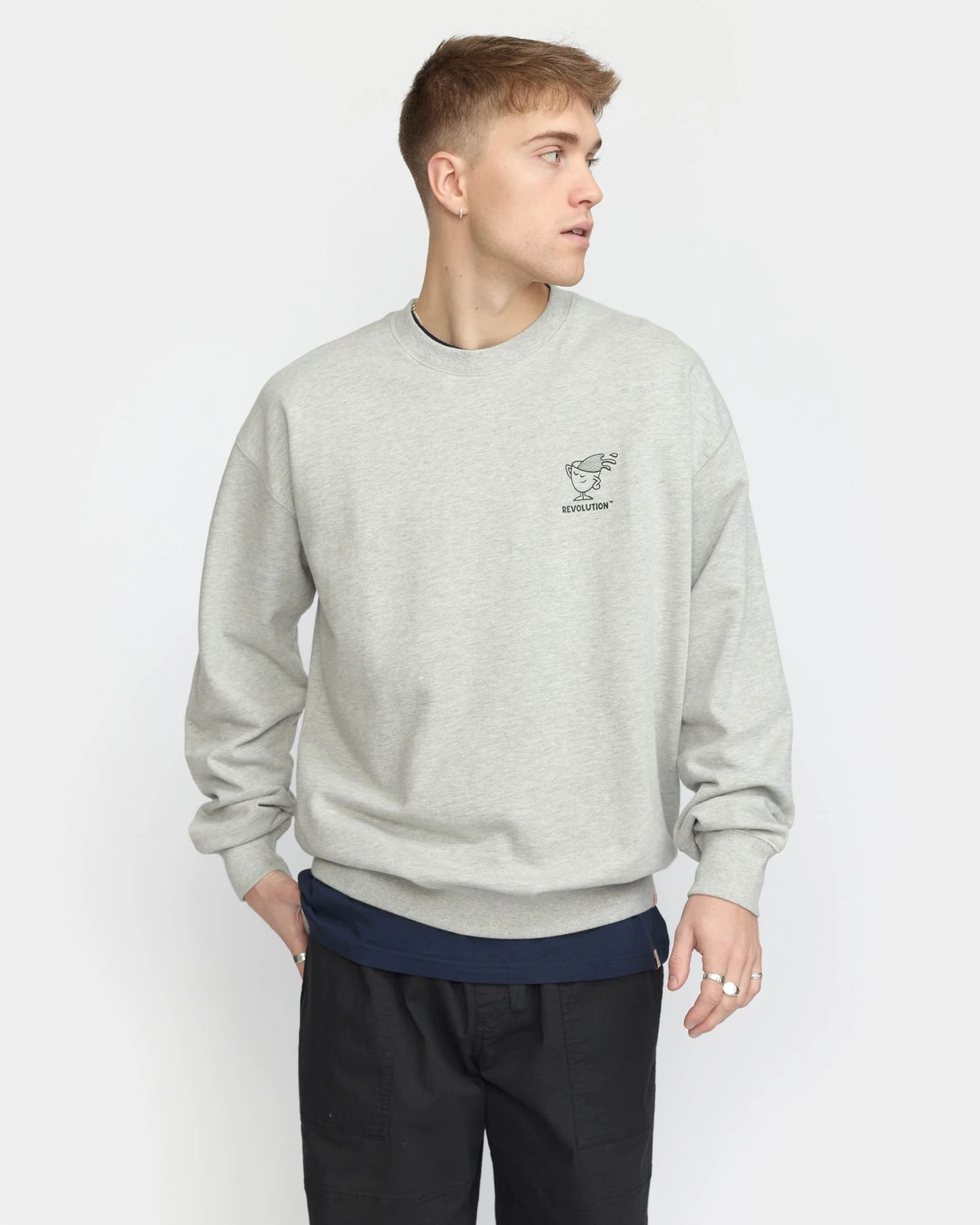 Revolution Men's Wake Up Printed Sweatshirt in Grey Melange