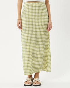 Afends Women's Darcy Maxi Skirt in Lemongrass Check