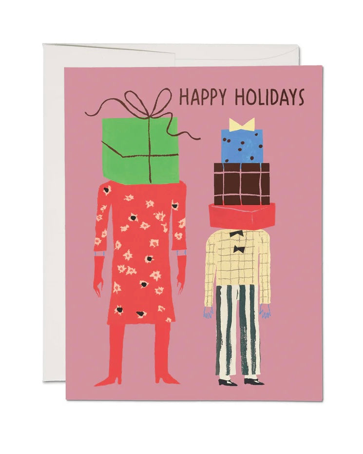 Red Cap Cards Gift Heads Holiday Card