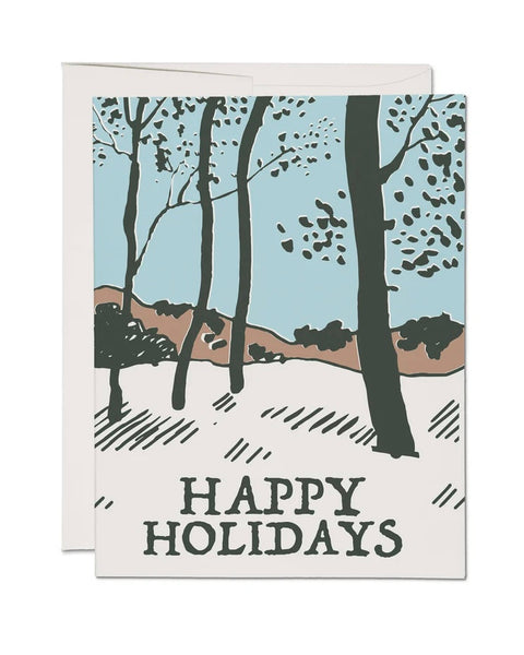 Red Cap Cards Snowy Forest Holiday Card