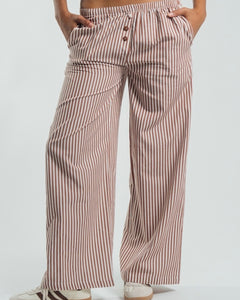 Wildflo Studio Women's Boxer Pants in Chocolate Stripe