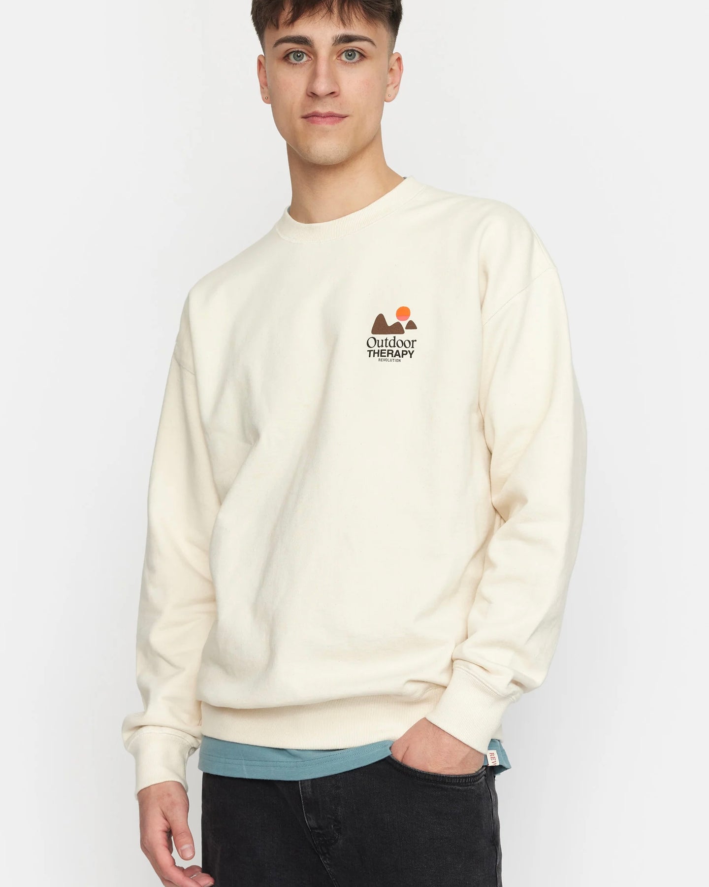 Revolution Men's Therapy Printed Sweatshirt in Off White