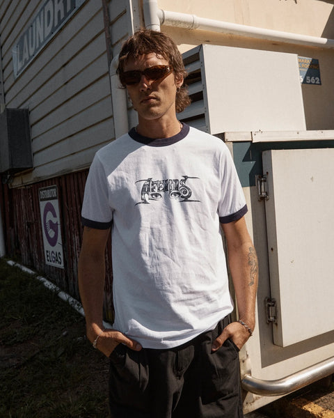 Afends Men's All Eyez Ringer Tee in White
