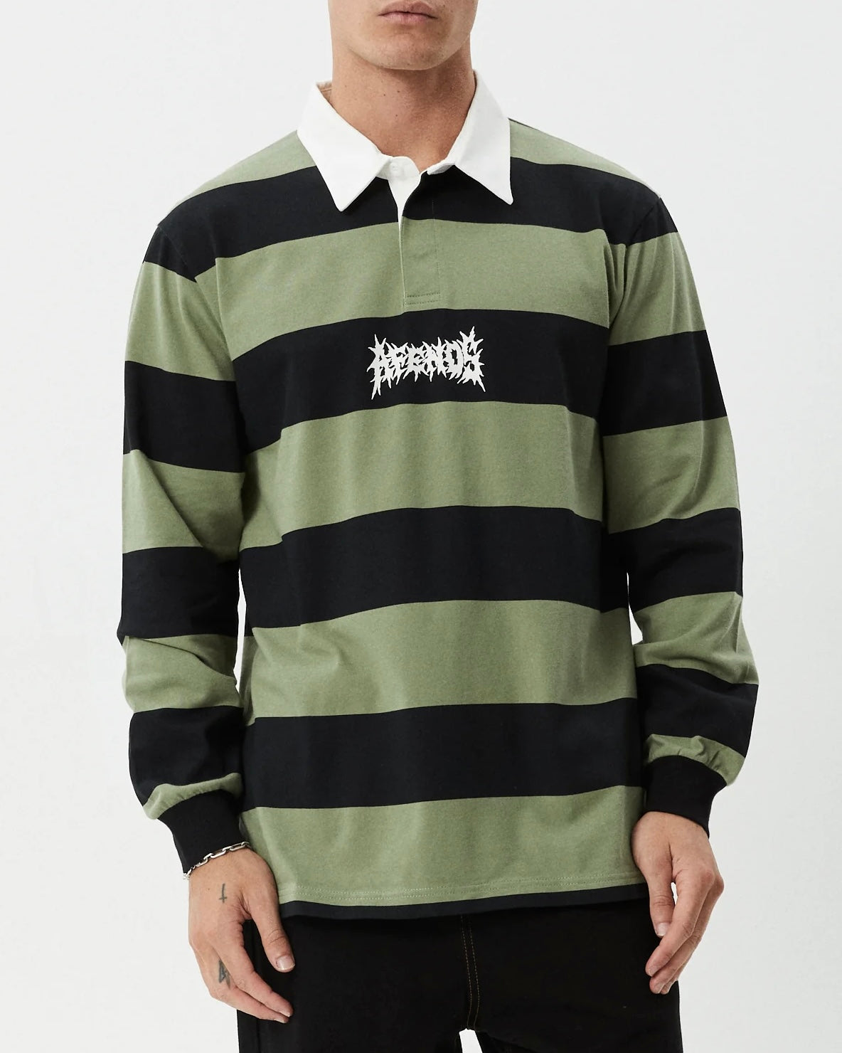 Afends Men's Mental Rugby Long Sleeve Shirt in Oil Green
