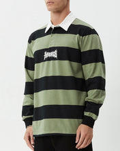 Load image into Gallery viewer, Afends Men&#39;s Mental Rugby Long Sleeve Shirt in Oil Green
