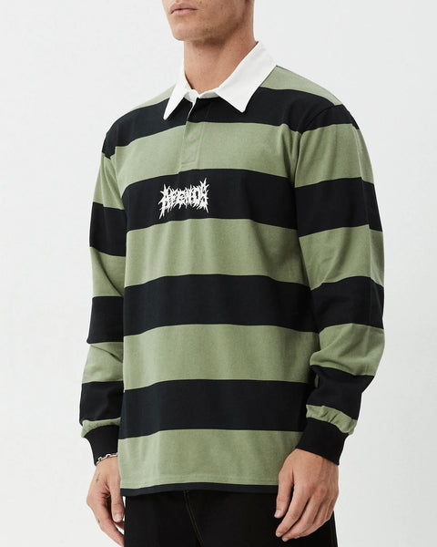 Afends Men's Mental Rugby Long Sleeve Shirt in Oil Green
