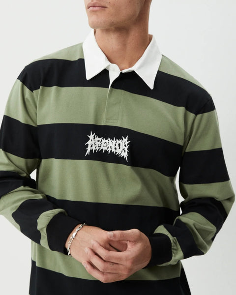 Afends Men's Mental Rugby Long Sleeve Shirt in Oil Green