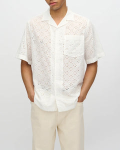 Minimum Men's Hayden Broderie Anglaise Shirt in Coco Milk