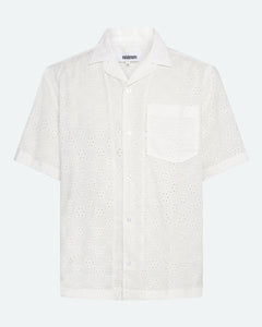 Minimum Men's Hayden Broderie Anglaise Shirt in Coco Milk