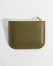 Load image into Gallery viewer, the back side of the Small Hours Leather Mini Wallet in Olive laying flat on a white background
