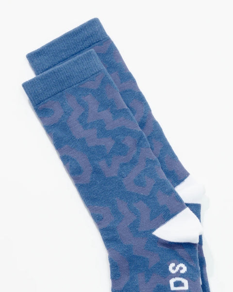 close up of the top of the Afends Men's Icebergs Hemp Socks laying flat on a white background