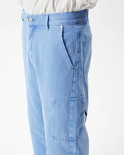 Load image into Gallery viewer, a close up of the front and side pockets of the Afends Men&#39;s Richmond Workwear Jean in Faded Arctic on a model shown from waist to knee
