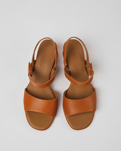 overhead view of the Camper Women's Katie Sandal in Brown sitting on a neutral background