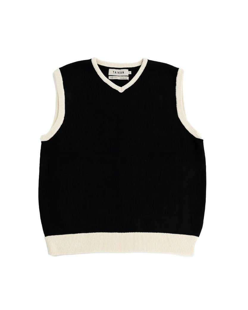 Taikan Knitted Sweater Vest in Black Cream