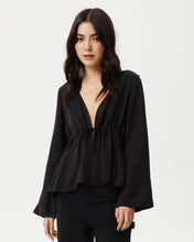 Load image into Gallery viewer, Afends Women&#39;s Grace Tie Blouse in Black
