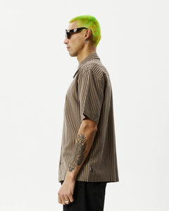 Afends Men's Space Shirt in Coffee Stripe