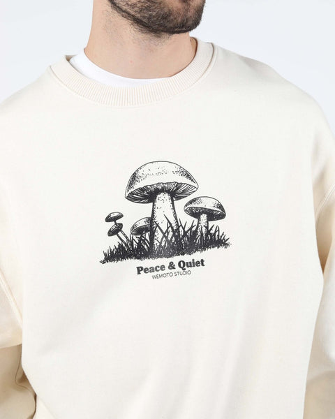 Wemoto Men's Mushroom Printed Crew Sweatshirt in Natural