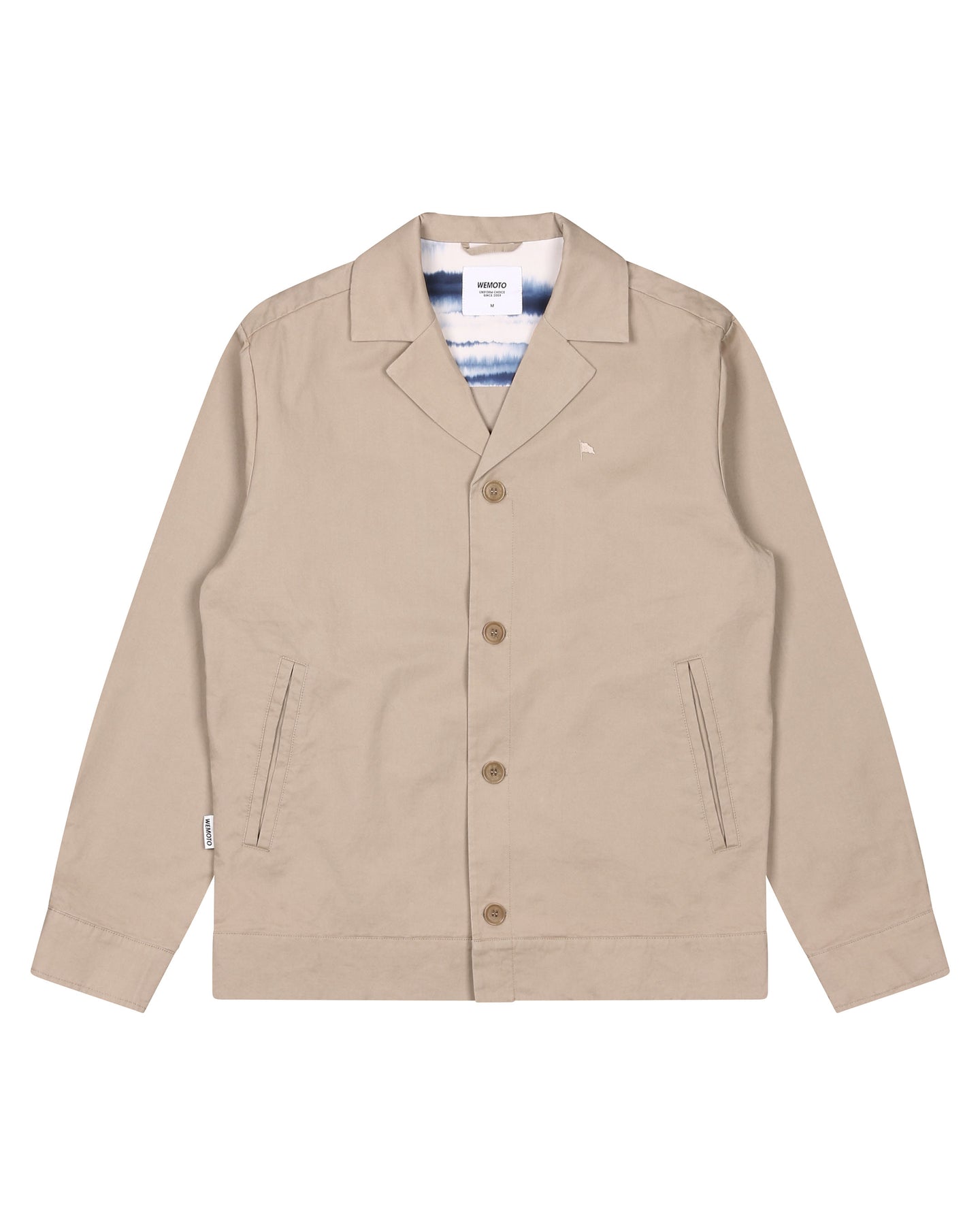 the Wemoto Men's Ethan Jacket in Khaki laying flat on a white background