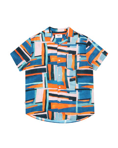 the Wemoto Men's Vernon Short Sleeve Shirt in Red laying flat on a white background