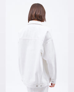 back view of the Dr. Denim Women's Ina Jacket in White on a model