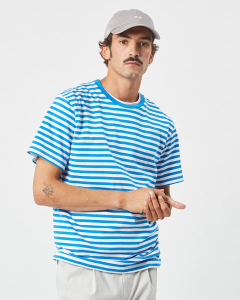 Minimum Men's Jannus T-Shirt in French Blue on a model