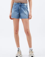 Load image into Gallery viewer, front close up of the Dr. Denim Women&#39;s Nora Shorts in Drift Worn Blue on a model
