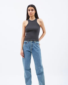 the Dr. Denim Women's Amelie Tank in Graphite worn by a model