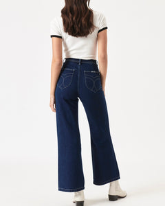 the back view of the Rolla's Women's Sailor Pant in Francoise on a model