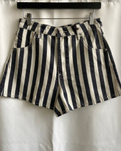 Load image into Gallery viewer, Rolla&#39;s Women&#39;s Mirage Florence Short in Black Stripe on a hanger
