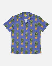 Load image into Gallery viewer, the Poplin &amp; Co Men&#39;s Camp Shirt in Wild Pineapple laying flat on a white background
