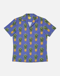 the Poplin & Co Men's Camp Shirt in Wild Pineapple laying flat on a white background