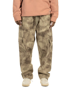 close up of the front of the Taikan Cargo Pants in Abstract Camo on a model