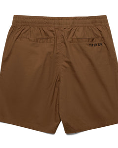 close up of the back of the Taikan Classic Shorts in Brown on a white background