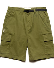Load image into Gallery viewer,  a close up of the front of the Taikan Cargo Shorts in Olive on a white background
